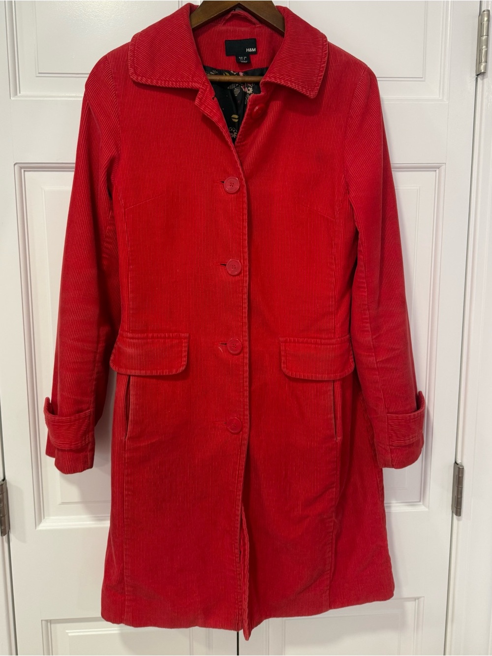 Bright Red Corduroy Trench Coat